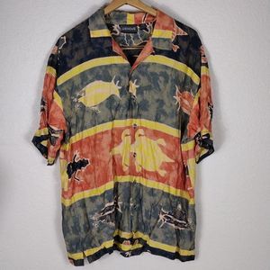 Anxious Tie Dye Fish/Reptile Print Rayon Short Sleeve Button Down